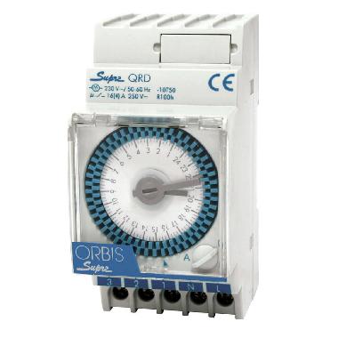SUPRA QRD Interruttore orario elettromeccanico 2.5 moduli DIN, giornaliero, riserva 150 ore, alimentazione 230V product photo Photo 01 3XL