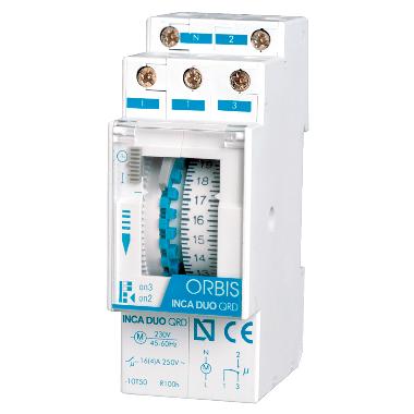 INCA DUO QRD Interruttore orario elettromeccanico 2 moduli DIN, giornaliero, riserva 100 ore, 230V product photo Photo 01 3XL