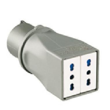 
adattatore di sistema spina iec IP44/2 prese uso domestico bivalente P17/11 16A 200-250V 50-60Hz
 product photo Photo 01 3XL