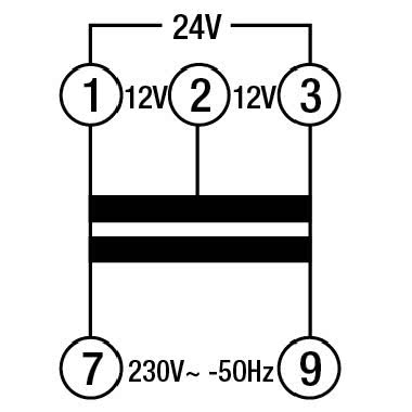 Trasformatore 15VA per servizio continuo uscite 12-12-24V 2DIN, montaggio a retroquadro IP40 product photo Photo 02 3XL