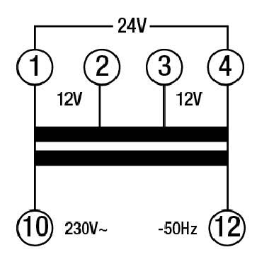 Trasformatore 30VA per servizio continuo uscite 12-12-24V 3DIN, montaggio a retroquadro IP40 product photo Photo 02 3XL