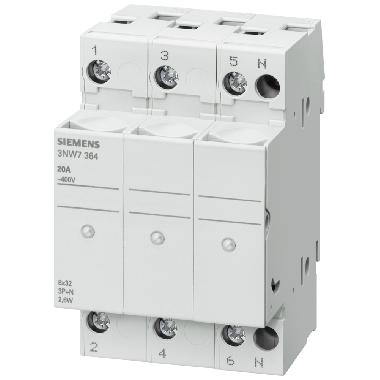 SENTRON, portafusibili per cartucce cilindriche, 10 x 38 mm, 3 poli+N, In: 32 A, Un AC: 690 V, LED product photo Photo 01 3XL