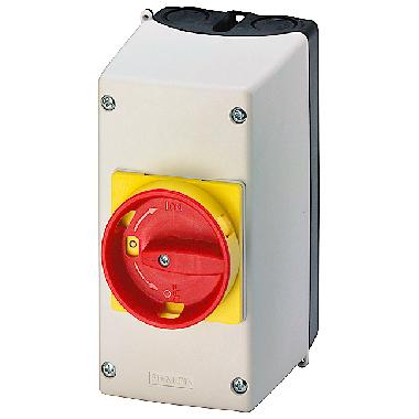 Custodia per montaggio sporgente in materiale isolante con comando rotativo di OFF DI EMERGENZA, 54 mm, passacavo metrico product photo Photo 01 3XL