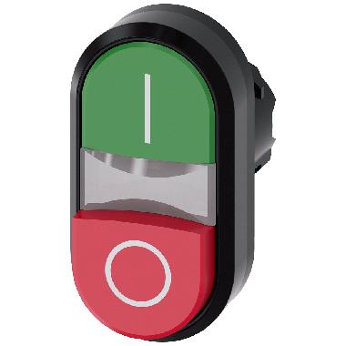 Pulsante doppio, illuminato, 22 mm, rotondo, in plastica, colore verde: I, colore rosso: O product photo Photo 01 3XL