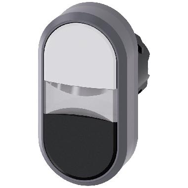 Pulsante doppio, illuminato, 22&nbsp;mm, rotondo, ghiera in metallo, colore bianco, nero product photo Photo 01 3XL