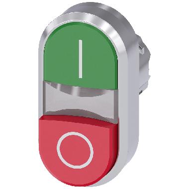 Pulsante doppio, 22 mm, rotondo, in metallo lucido, colore verde: I, colore rosso: O product photo Photo 01 3XL