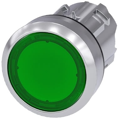 Pulsante, illuminato, 22 mm, rotondo, in metallo lucido, colore verde, bottone: product photo Photo 01 3XL