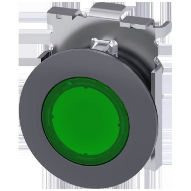 Pulsante, illuminato, come indicatore luminoso, 30 mm, rotondo, in metallo, opaco, colore verde product photo Photo 01 3XL