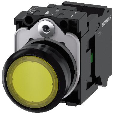 Pulsante, illuminato, 22 mm, rotondo, in plastica, colore giallo, 1NO, AC/DC 24 V product photo Photo 01 3XL