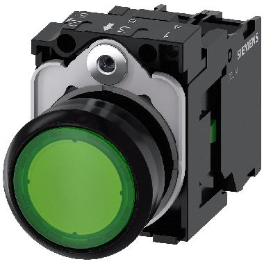 Pulsante, illuminato, 22 mm, rotondo, in plastica, colore verde, 1NO, AC/DC 24 V product photo Photo 01 3XL