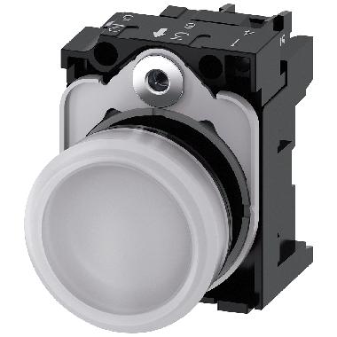 Indicatore luminoso, 22 mm, rotondo, in plastica, colore bianco, gemma, liscia, AC/DC 24 V product photo Photo 01 3XL