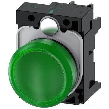 Indicatore luminoso, 22 mm, rotondo, in plastica, colore verde, gemma, liscia, AC 110 V product photo Photo 01 3XL