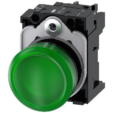 Indicatore luminoso, 22 mm, rotondo, in plastica, colore verde, gemma, liscia, AC 110 V product photo Photo 01 3XL