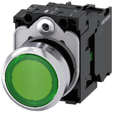 Pulsante, illuminato, 22 mm, rotondo, in metallo lucido, colore verde, bottone, 1NO product photo Photo 01 3XL