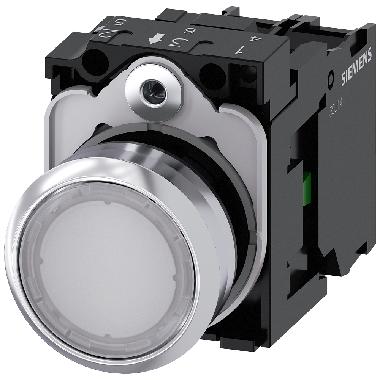 Pulsante, illuminato, 22 mm, rotondo, in metallo lucido, colore bianco, bottone, 1NO product photo Photo 01 3XL