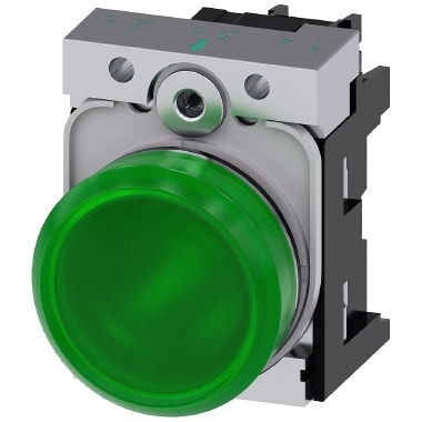 Indicatore luminoso, 22 mm, rotondo, in metallo lucido, colore verde, gemma, liscia, AC/DC 24 V product photo Photo 01 3XL