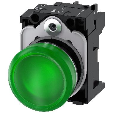 Indicatore luminoso, 22 mm, rotondo, in metallo lucido, colore verde, gemma, liscia, AC 230 V product photo Photo 01 3XL