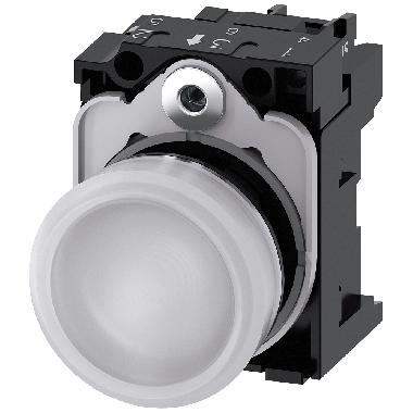 Indicatore luminoso, 22 mm, rotondo, in metallo lucido, colore bianco, gemma, liscia, AC 230 V product photo Photo 01 3XL