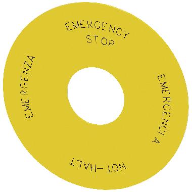 Targhetta con dicitura rotonda per pulsante a fungo di arresto di emergenza, colore giallo, iscrizione: Not-Halt product photo Photo 01 3XL