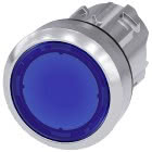Pulsante, illuminato, 22 mm, rotondo, in metallo lucido, colore blu, bottone product photo