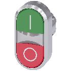 Pulsante doppio, illuminato, 22 mm, rotondo, in metallo lucido, colore verde: I, colore rosso: O product photo
