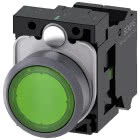 Pulsante, illuminato, 22 mm, rotondo, ghiera in metallo, colore verde, bottone, 1NO, AC/DC 24 V product photo