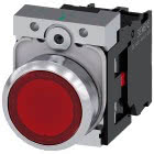pulsante luminoso, 22 mm, rotondo, in metallo, lucido, rosso, bottone, piatto, a product photo