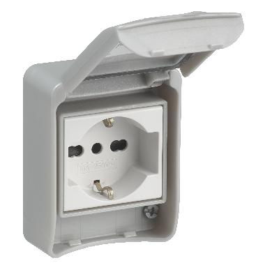 Presa da incasso Schuko + bipasso 10/16A 250V 2P+T RAL9022 product photo Photo 01 3XL