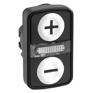 Testa pulsante doppio luminoso bianco filo/bianco filo Ø22 con marcatura product photo Photo 01 3XL