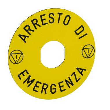Etichetta circolare Ø90 per arresto emerg. ARRESTO DE EMERGENZA/logo ISO13850 product photo Photo 01 3XL