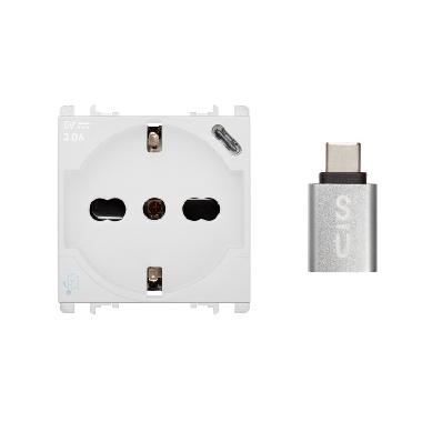 Presa P40+USB 3.0A con uscita Tipo 'C', 2 moduli, Nea, bianco product photo Photo 01 3XL