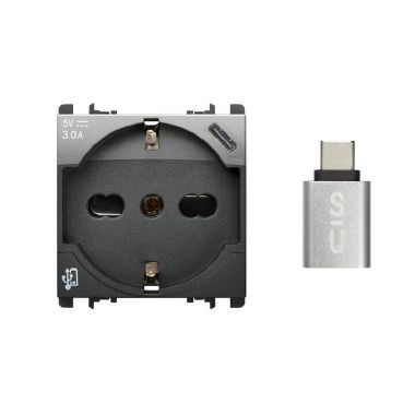 Presa P40+USB 3.0A con uscita Tipo 'C', 2 moduli, Nea, acciaio scuro product photo Photo 01 3XL