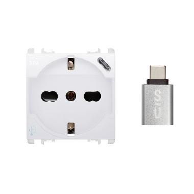 Presa P40+USB 3.0A con uscita Tipo 'C', 2 moduli, Nea, bianco ghiaccio product photo Photo 01 3XL