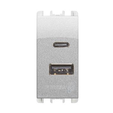 Unit&agrave; di alimentazione con due uscite USB Tipo 'A' e Tipo 'C', 1 modulo, 5V 3.0A, 100-230V, Nea, alluminio product photo Photo 02 3XL