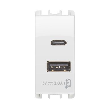 Unità di alimentazione con due uscite USB Tipo 'A' e Tipo 'C', 1 modulo, 5V 3.0A, 100-230V, Nea, bianco ghiaccio product photo Photo 02 3XL