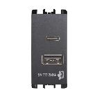 Unità di alimentazione con due uscite USB Tipo 'A' e Tipo 'C', 1 modulo, 5V 3.0A, 100-230V, Nea, antracite product photo