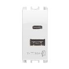 Unità di alimentazione con due uscite USB Tipo 'A' e Tipo 'C', 1 modulo, 5V 3.0A, 100-230V, Nea, bianco ghiaccio product photo