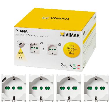 Vimar Plana 0K14210 Kit 3 prese P40 + 1 P40 con USB C product photo Photo 01 3XL