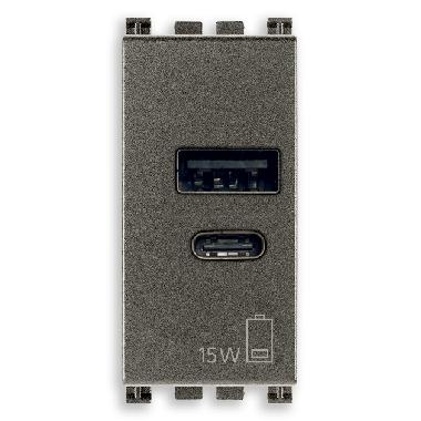 Vimar Arké 19292.AC.15.M Alimentatore USB A+C 15W 5V 1M Metal product photo Photo 01 3XL