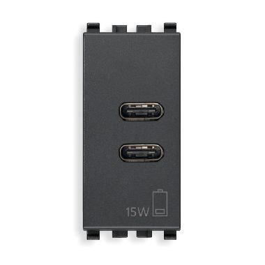 Vimar Eikon 20292.CC Alimentatore USB C+C 15W 3A 5V 1M grigio product photo Photo 01 3XL