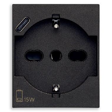 Vimar Linea 30210.USBG Presa 2P+T 16A universale + USB C nero product photo Photo 01 3XL