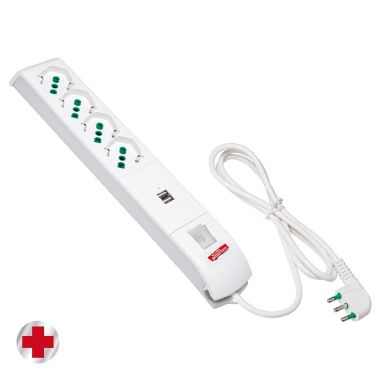 Multipresa 1,5m 3G1 S17 4P40+2USB, con interruttore, antibatterica, bianco product photo Photo 01 3XL