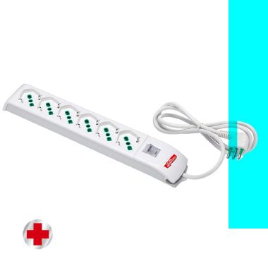 Multipresa 1,5m 3G1 S11 6P40, con interr.di sovraccarico, antibatterica, bianco product photo Photo 01 3XL