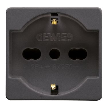 Presa standard italiano/tedesco 250v ac - 2p+t 16a bivalente - p40 - 2 moduli- system black product photo Photo 01 3XL